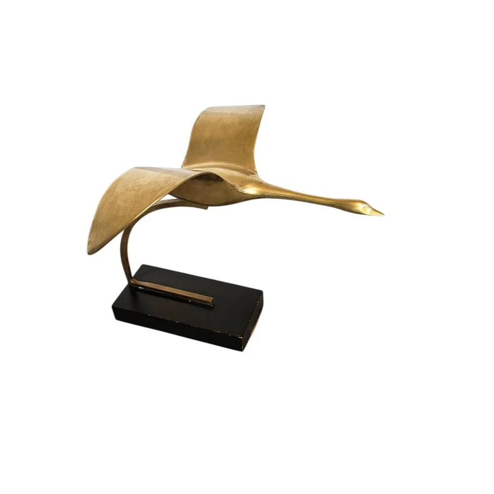 Vintage MCM Solid Brass Bird Flying Figurine 12.5